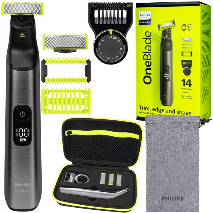 Aparat de ras Philips OneBlade PRO QP6550/15 Negru/Verde + Husa