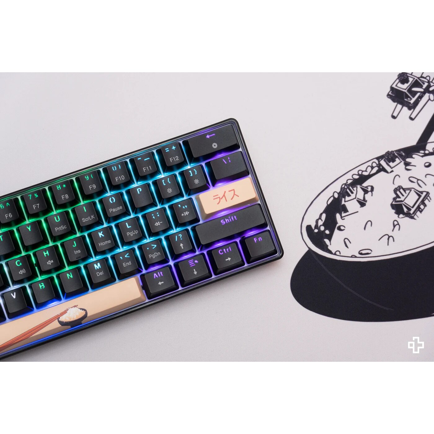 rice 2点 Tastatura mecanica gaming QwertyKey Rice V2 Neagra, Hotswap