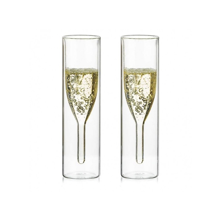 Комплект 2 чаши за шампанско Krasino Flute, боросиликатно стъкло, 100 мл