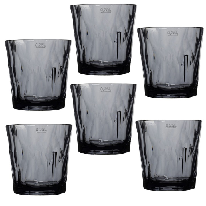 Set 6 pahare whisky policarbonat RAKI DIAMOND FUME, 250ml, D8, 7xh9cm