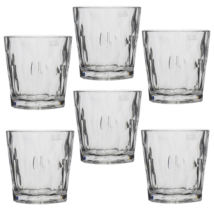 Set 6 pahare whisky policarbonat RAKI DIAMOND CLEAR, 250ml, D8, 7xh9cm