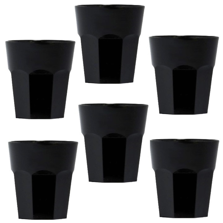 Set 6 pahare RAKI, 250ml, D8, 4xh9cm, policarbonat, negre