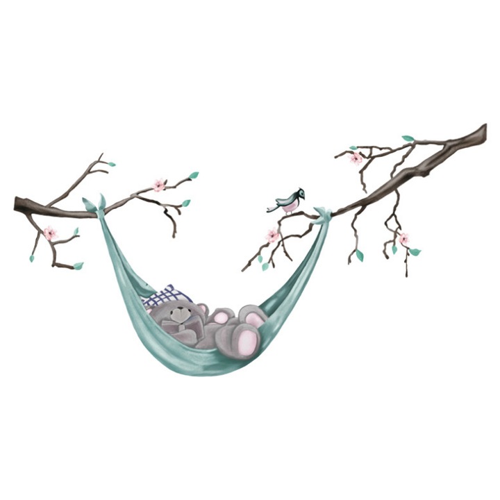 Sticker decorativ autocolant VERSAGO, Ursulet in hamac, 107/57 cm