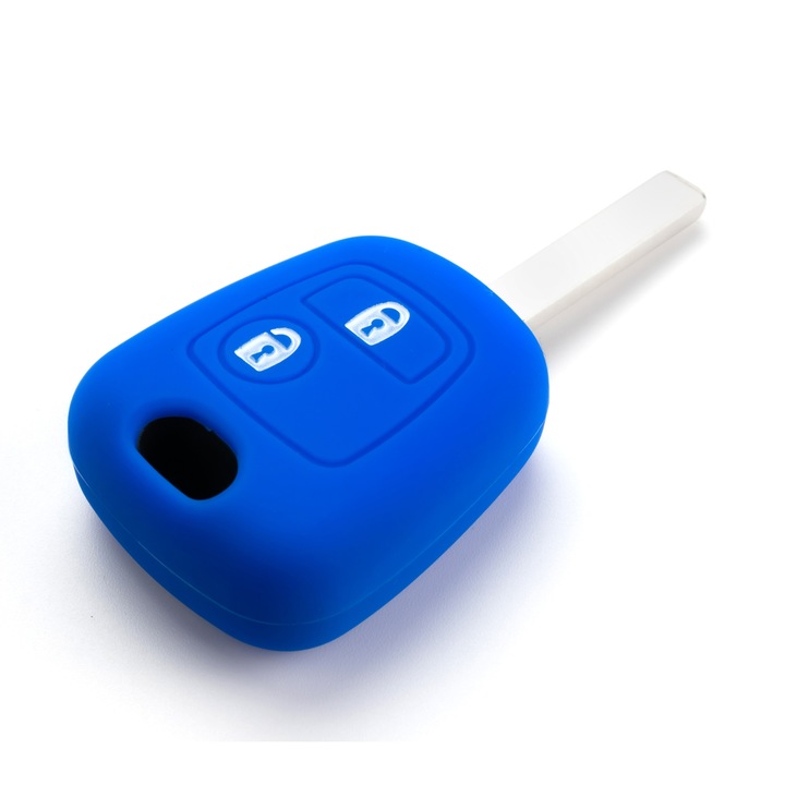 Husa Cheie Auto, Cu 2 Butoane, Pentru Peugeot 107, 206, 207, 306, 307, 308, Partner, Citroen C1, C2. C3, C4, C5, C6, C8, Berlingo, Silicon, Albastru