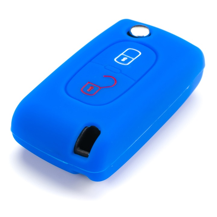 Husa Cheie Auto, Cu 2 Butoane, Pentru Citroen C2, C3, C4, C5, C6, Peugeot 207, 307, 308, 407, 607, Partner, Silicon, Albastru