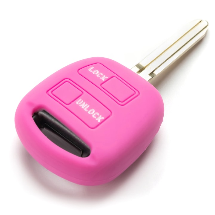 Калъф за ключ за кола, С 2 бутона, За Toyota Auris, Avensis, Verso, Avalon, Celica, Corolla, Hilux, Land Cruiser, Prius, Rav4, Siena, Tundra, Yaris, Urban Cruiser, Hiace, Solara, Highlander, Camry, Силикон, Розов