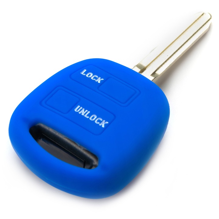 Калъф за ключ за кола, С 2 бутона, За Toyota Auris, Avensis, Verso, Avalon, Celica, Corolla, Hilux, Land Cruiser, Prius, Rav4, Siena, Tundra, Yaris, Urban Cruiser, Hiace, Solara, Highlander, Camry, Силиконов, Син