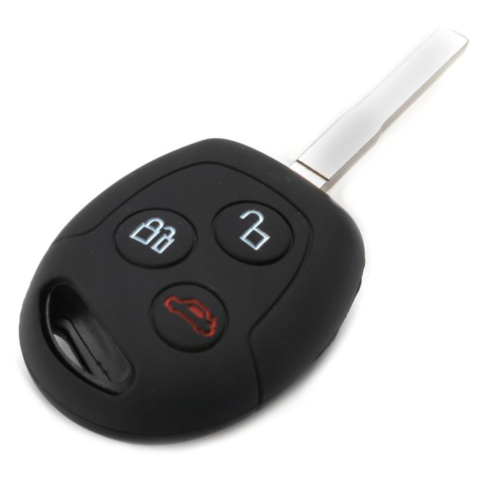 Калъф за ключ за кола, с 3 бутона, за Ford Mondeo MK2, Mk3, Mk4, Focus Mk1, Mk2, Cougar, C-Max, Escort Mk7, Fiesta Mk5, Mk6, Fusion, Galaxy, Puma, S-Max, Силикон, Черен