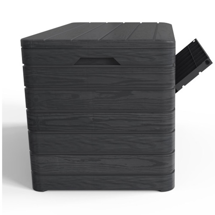 Dulap depozitare pentru gradina Dolomiti Toomax, 146x82 cm, inaltime 85 cm, volum 970 litri, plastic rezistent la radiatiile UV, gri-antracit