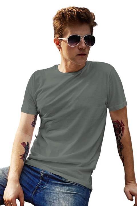 Tricou barbat din bumbac 100%, Casual Regular Fit, Gri ardezie