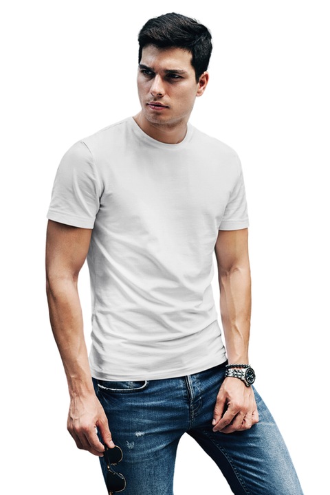 Tricou barbat din bumbac 100%, Casual Regular Fit, Alb