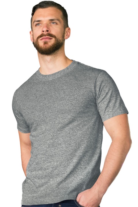 Tricou barbat din bumbac 100%, Casual Regular Fit, Gri inchis
