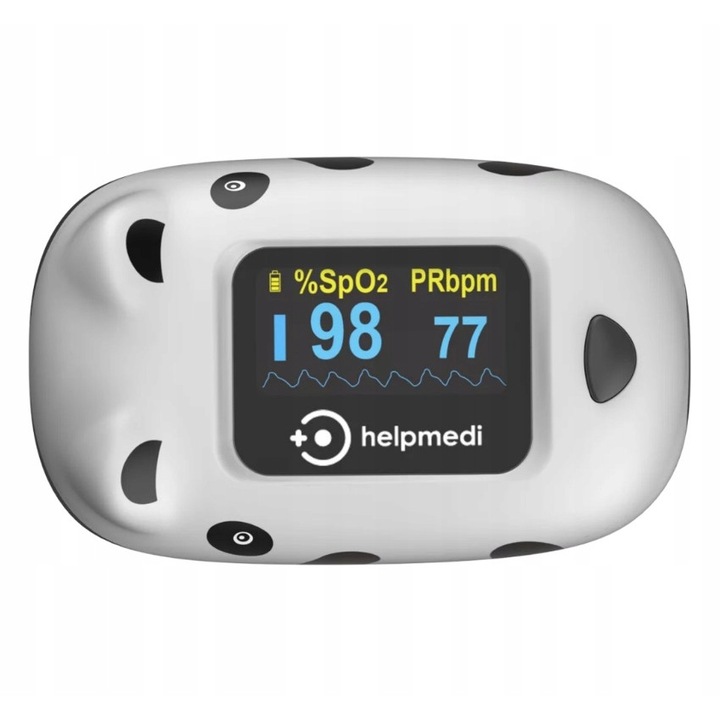 Медицински пулсоксиметър за деца, Helpmedi, 10 кг, бял/черен