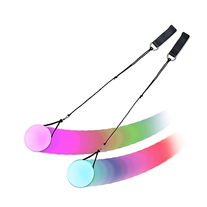 2 db LED POI golyós készlet, többszínű, szilikon/gumi, 8cm, Firetoys táskával