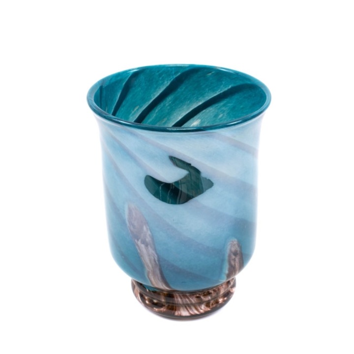 Vaza din sticla cu dungi, 22x16.5x11cm, albastru