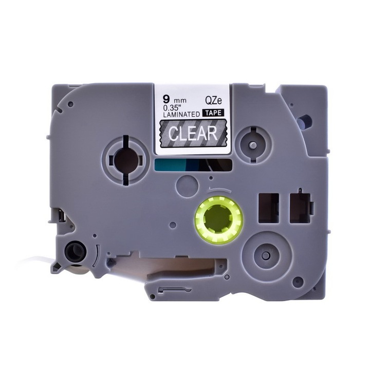 Banda etichete laminate compatibila Brother TZe-125 9mm culoare alb pe fundal transparent