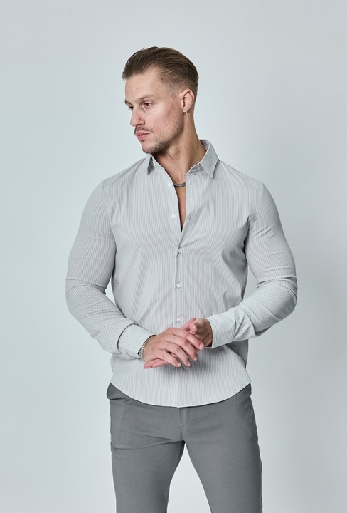 Normál szabású, csíkos férfi ing, Szürke