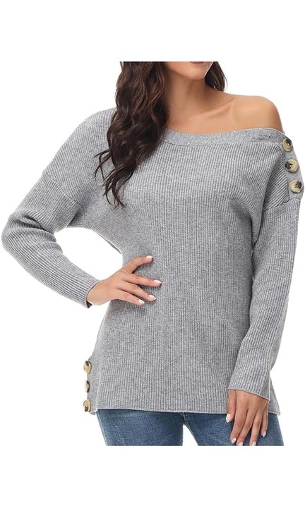 Hétköznapi kötött női pulóver, szürke, L, TrendiMax