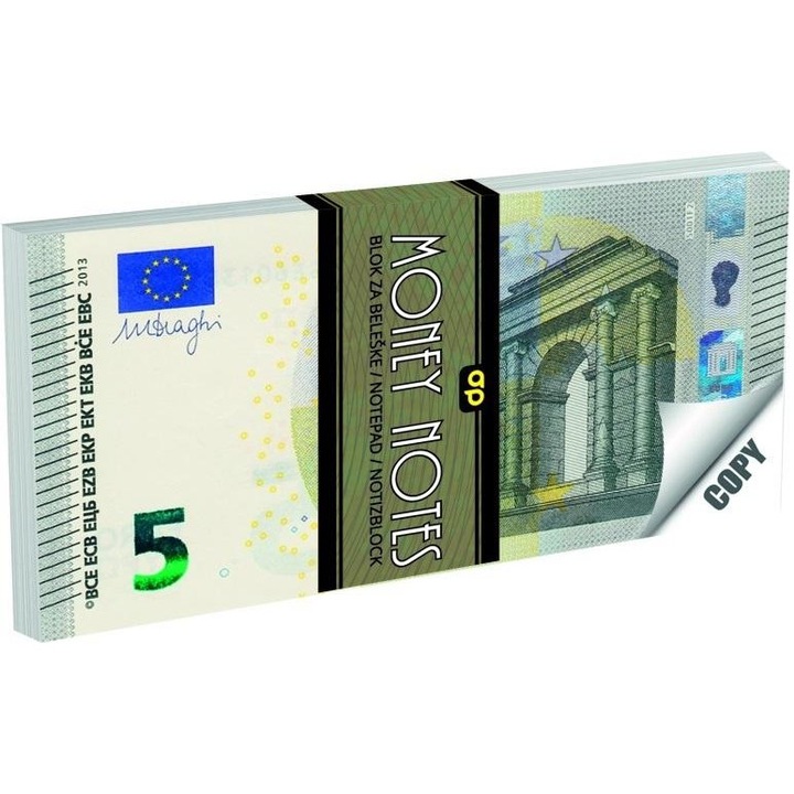 Agenda PANTA PLAST, 70 de pagini, grila de scris, model bancnota de 5 euro, multicolor, 122x64 mm