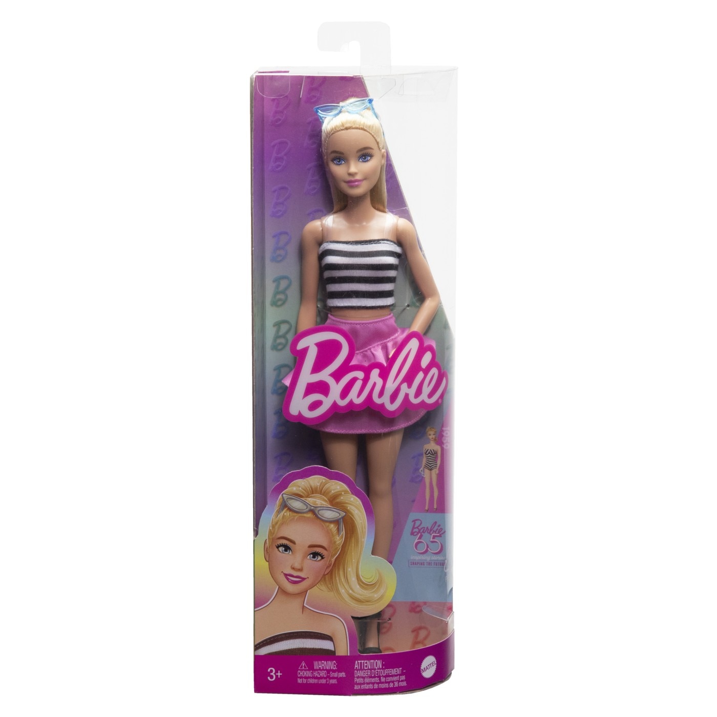 Papusa Barbie Fashionistas - Barbie blonda cu rochita roz si ochelari de soare