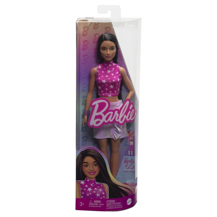 Кукла Barbie Fashionistas - Барби брюнетка с розово горнище със звезди