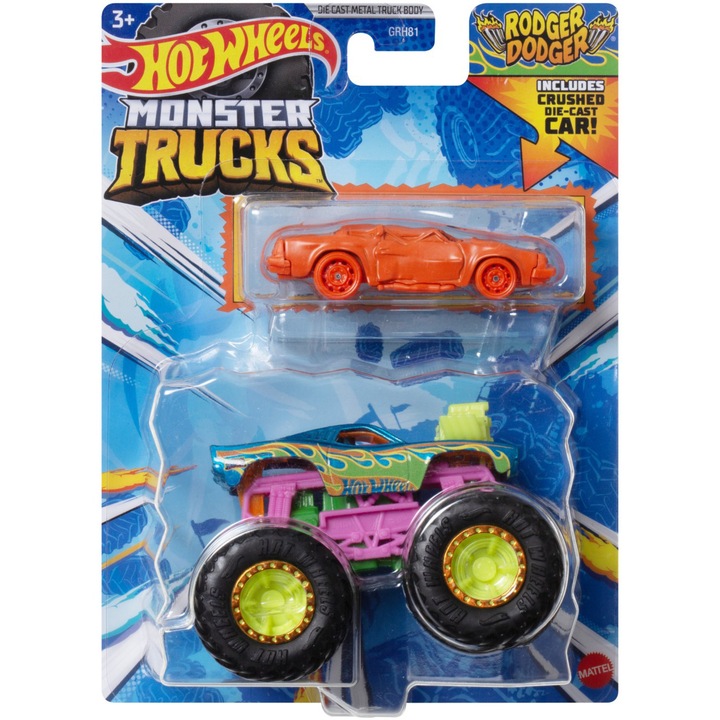 Комплект 2 колички Hot Wheels - Monster Truck и метална количка, Rodger Dodger
