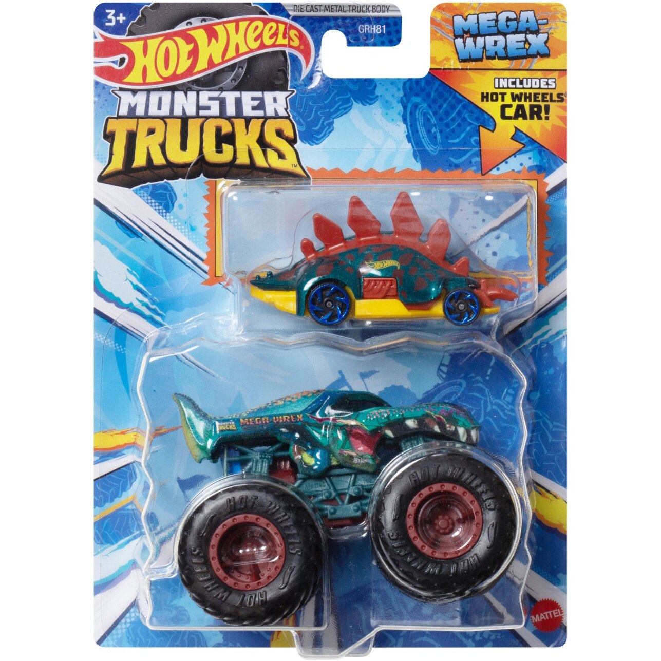 Комплект 2 колички Hot Wheels - Monster Truck и метална количка, Mega ...