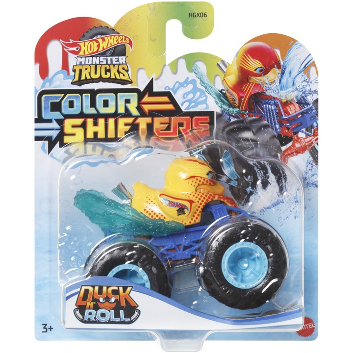Masinuta Hot Wheels Monster Trucks - Color Shifters, Duck & Roll