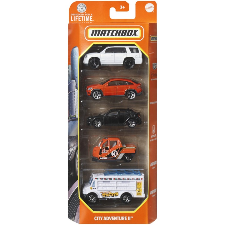 Комплект 5 колички Matchbox - MBX, City Adventure Ii, Мащаб 1:64