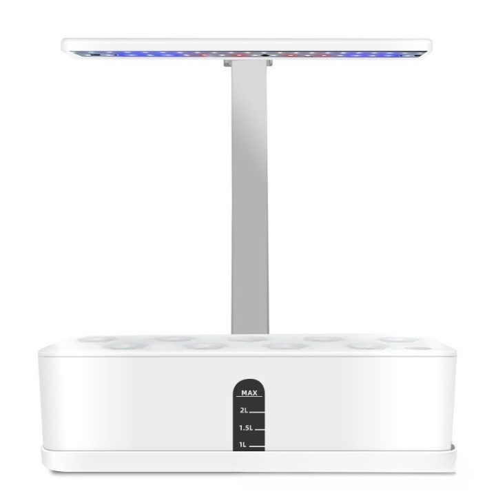 WALALLA cserép, LED világítás 15W, 9 lyuk a növények számára, állítható magasságú, fehér, 59,5cm