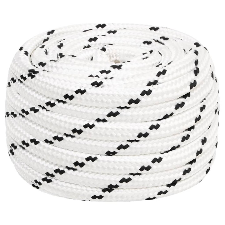 Franghie impletita pentru barca vidaXL, alb, 18 mm x 25 m, poliester, 4.74 kg 152786