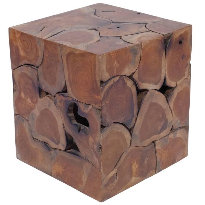 Рустик стол, Zakito Europe, тиково дърво, ръчна изработка, кафяв, 40x40x45см