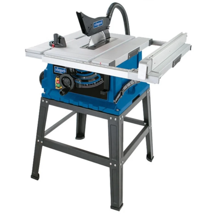 Fierastrau circular cu masa pentru taieri inclinate Scheppach HS105 5901308901, 2000 W, 255 mm diametru disc, 220-240 V, 60 dinti, 0°-45° unghi taiere, aparatoare, raportor, adaptor aspirator, picioare, accesorii montaj