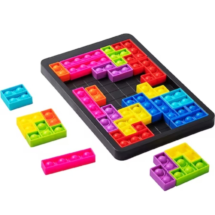 Pop It Toy - Tetris, 27 részes, tábla mellékelve, Érzékszervi Fidget játék, stresszoldó, többszínű