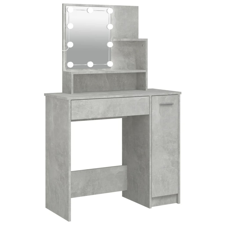 Masa de toaleta cu LED vidaXL, gri beton, 86,5x35x141 cm, 26.9 kg