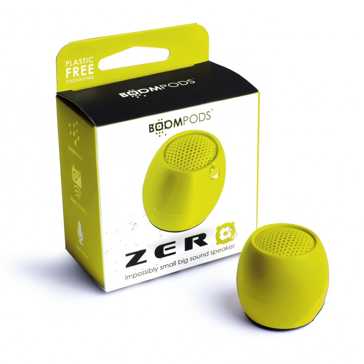 Boxa Portabila Wireless Mini, Waterproof, BoomPods ZERO Yellow, IPX 6