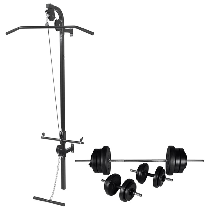 Turn de forta montat pe perete vidaXL, set haltere si gantere 60,5 kg