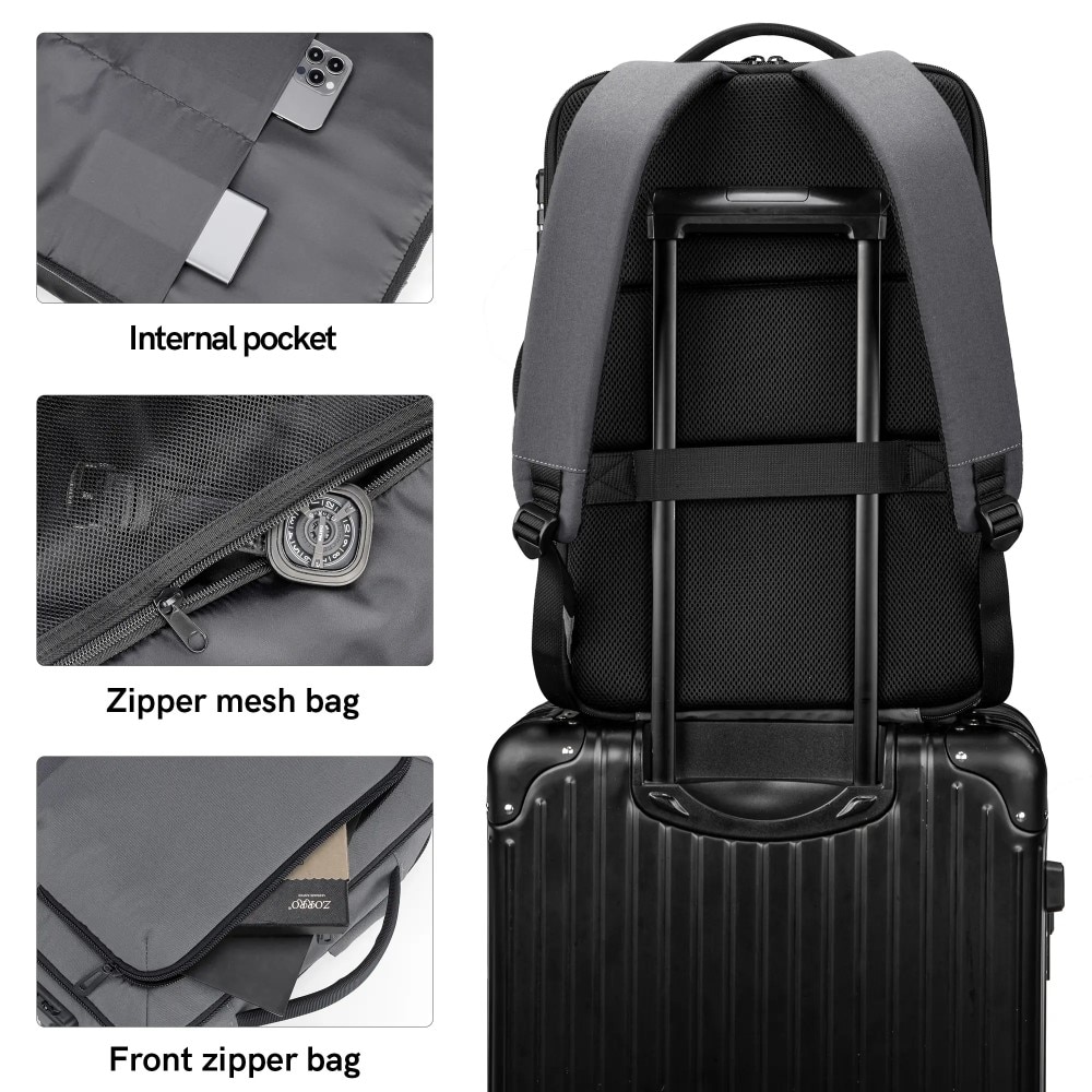 Rucsac laptop 17", smart casual, ingust, impermeabil cu port USB si cifru antifurt, VGOAL, 31x11x47 cm, Gri