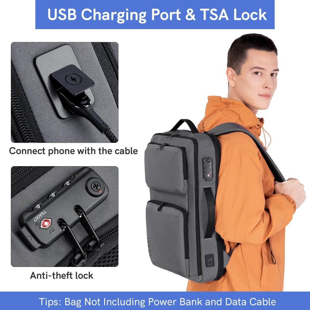 Rucsac laptop 17", smart casual, ingust, impermeabil cu port USB si cifru antifurt, VGOAL, 31x11x47 cm, Gri