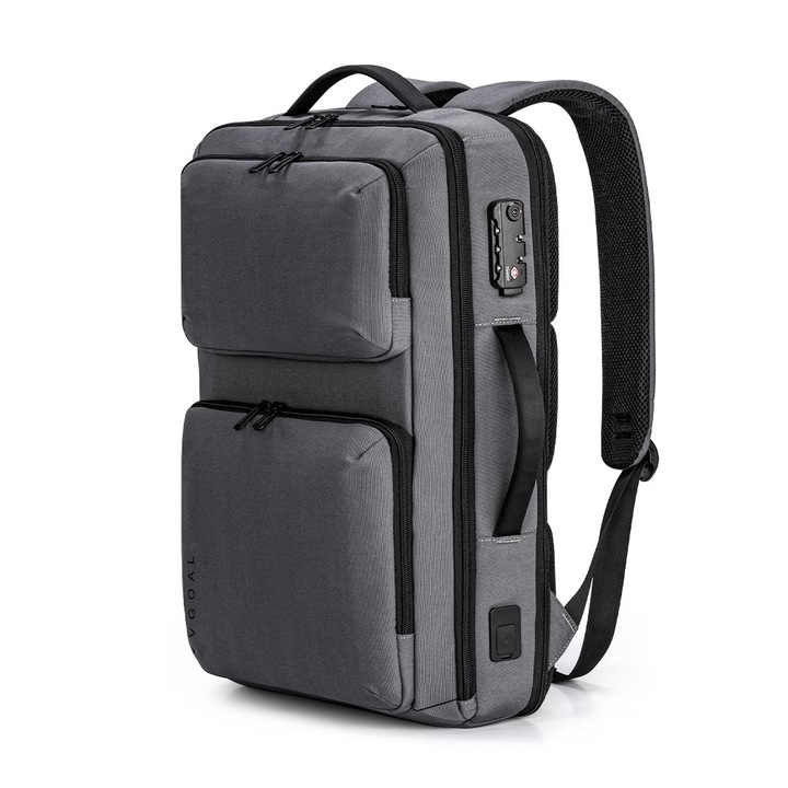 Rucsac laptop 17", smart casual, ingust, impermeabil cu port USB si cifru antifurt, VGOAL, 31x11x47 cm, Gri