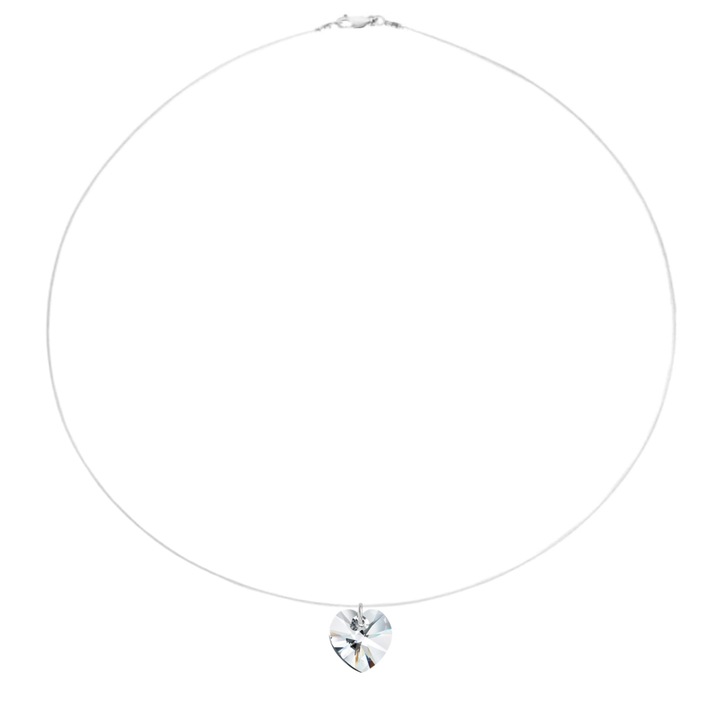Colier fir transparent cu pandantiv Inimioara Swarovski Transparenta si inchidere din Argint 925, reglabil 38-41 cm