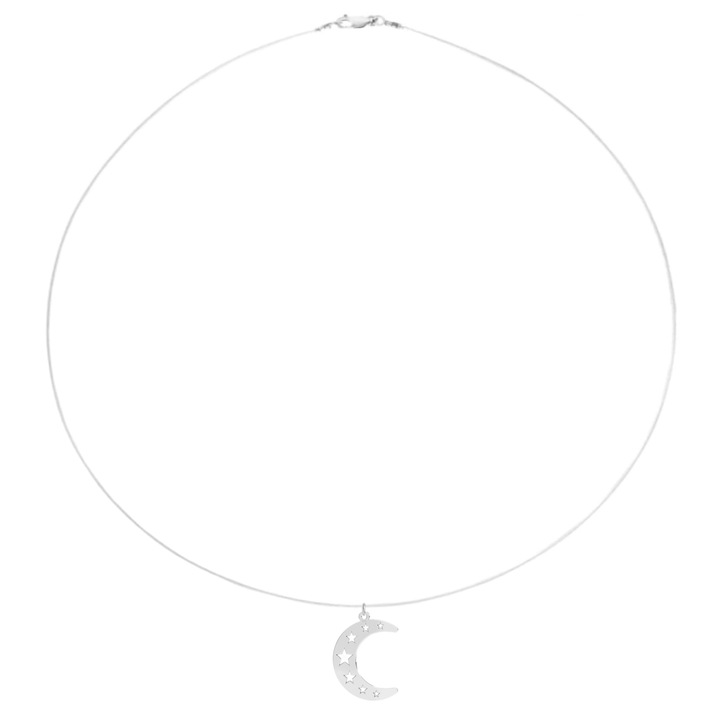 Colier fir transparent cu pandantiv Semiluna si Stele din Argint 925, reglabil 38-41 cm