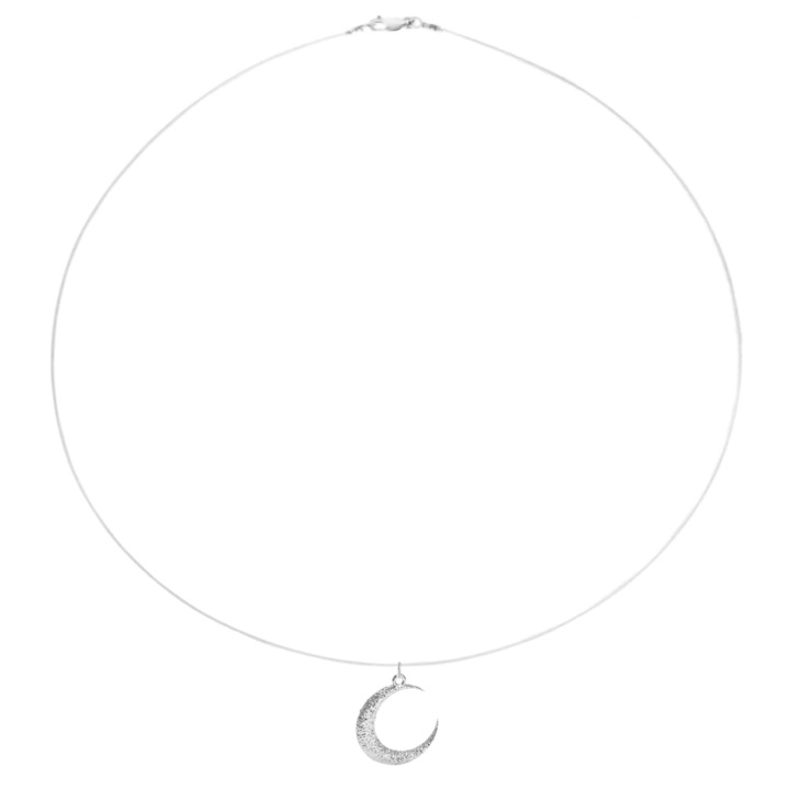 Colier fir transparent cu pandantiv Semi-luna din Argint 925, reglabil 38-41 cm