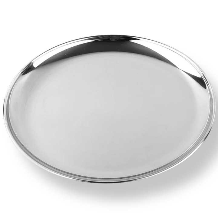 Arto kerek tálaló tálca, rozsdamentes, elegáns, tükör megjelenésű, előételek, sütemények, gyümölcsök tálalására, 30 cm