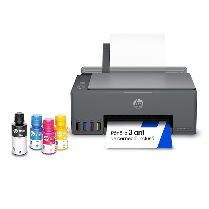 Multifunctional inkjet color CISS HP Smart Tank 581 All-in-One, USB, Wireless, Apple AirPrint, A4, 6.000 de pagini alb-negru sau color