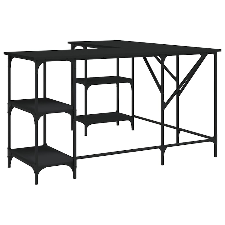 Birou, vidaXL, Lemn tratat/Metal, 139x139x75 cm, Negru