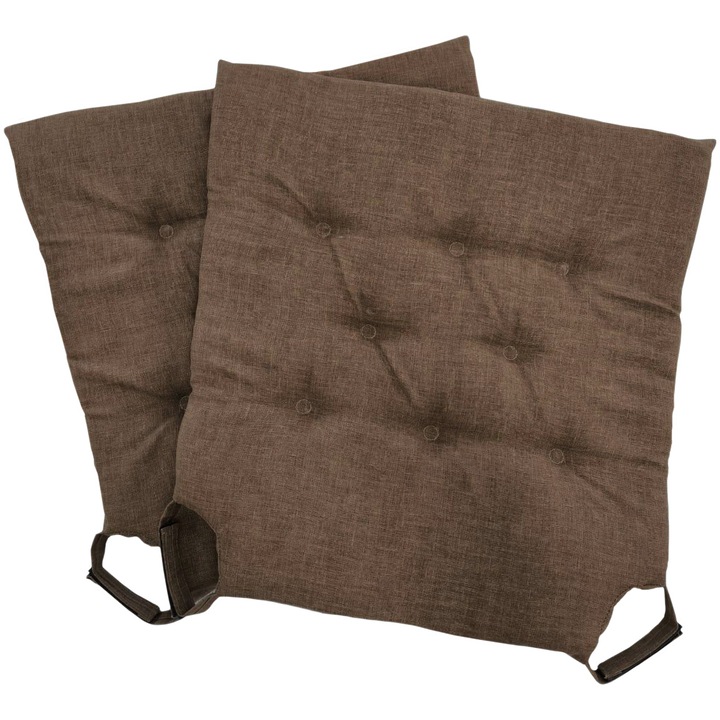 Комплект 2 възглавници за стол Contour Best Sleep, 40x40x4 см, 100% памук, За навън или вътре, Кафяв