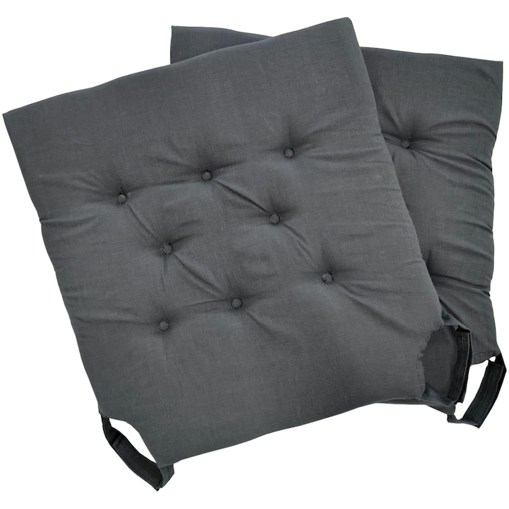 Комплект 2 възглавници за стол Contour Best Sleep, 40x40x4 см, 100% памук, За навън или вътре, Сив