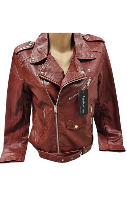 Geaca din piele ecologica, culoare Visiniu S INTL