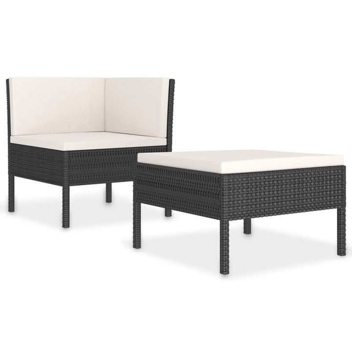 vidaXL 2 részes fekete polyrattan kerti bútorszett párnákkal 12.5 kg 310206